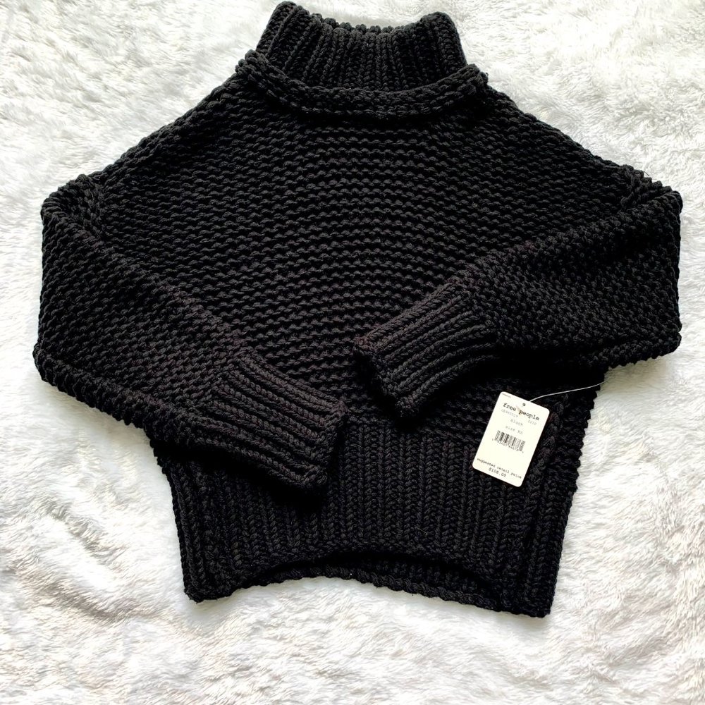 Free People Chunky Knit Black Sweater *NWT